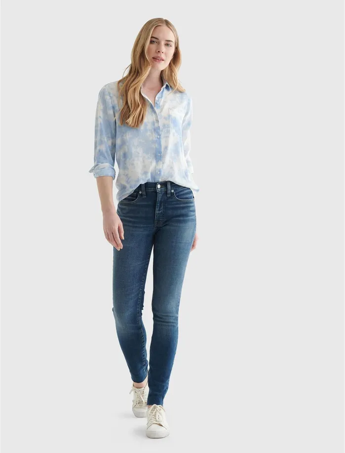 Blouses Women Lucky Brand Classic Shirt Blue Multi