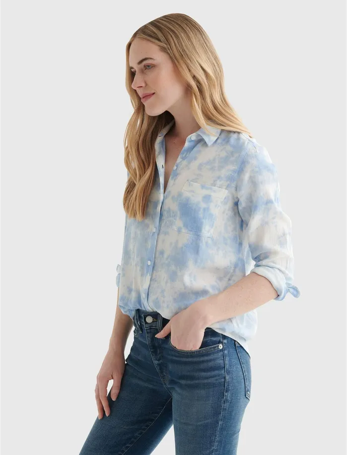 Blouses Women Lucky Brand Classic Shirt Blue Multi