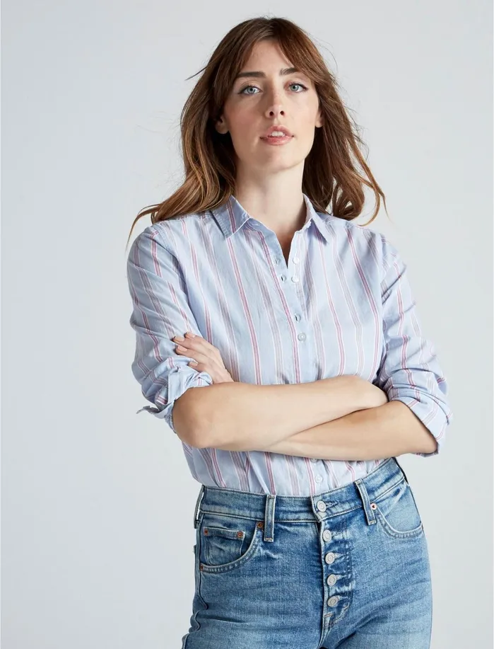 Blouses Women Lucky Brand Classic Stripe Tunic Top Blue Multi