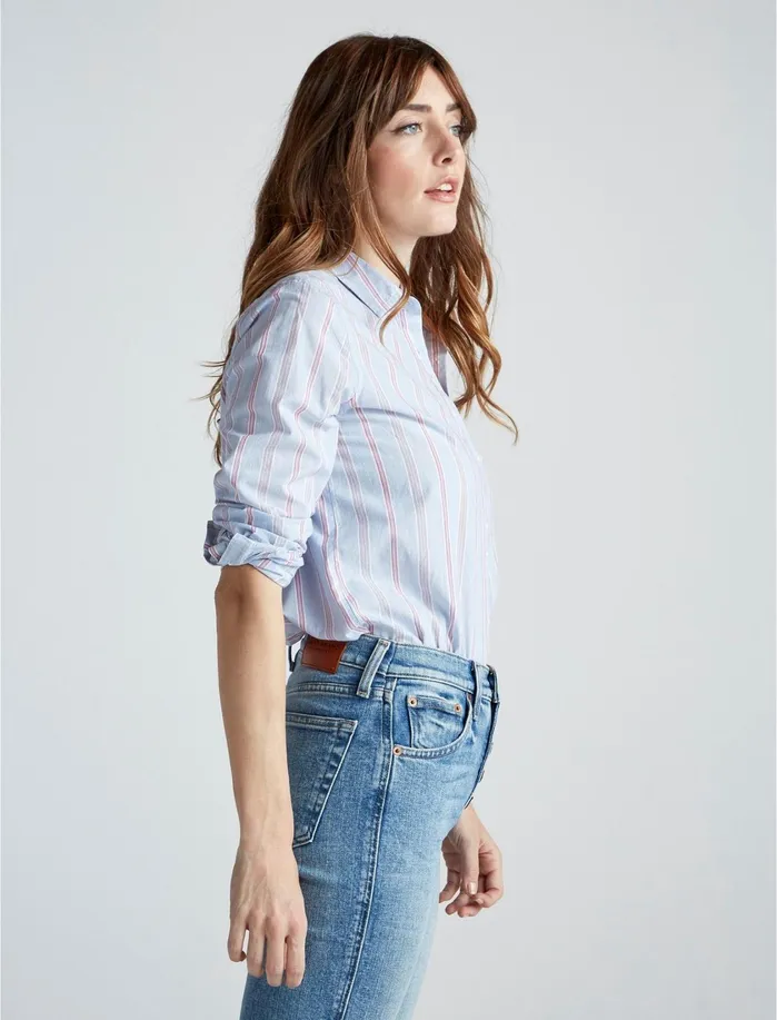 Blouses Women Lucky Brand Classic Stripe Tunic Top Blue Multi