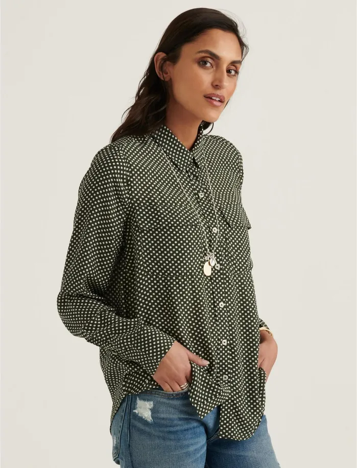 Blouses Women Lucky Brand Classic Utility Shirt Green Multi