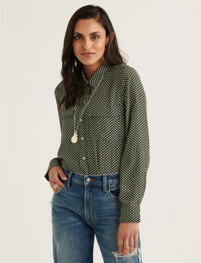 Blouses Women Lucky Brand Classic Utility Shirt Green Multi