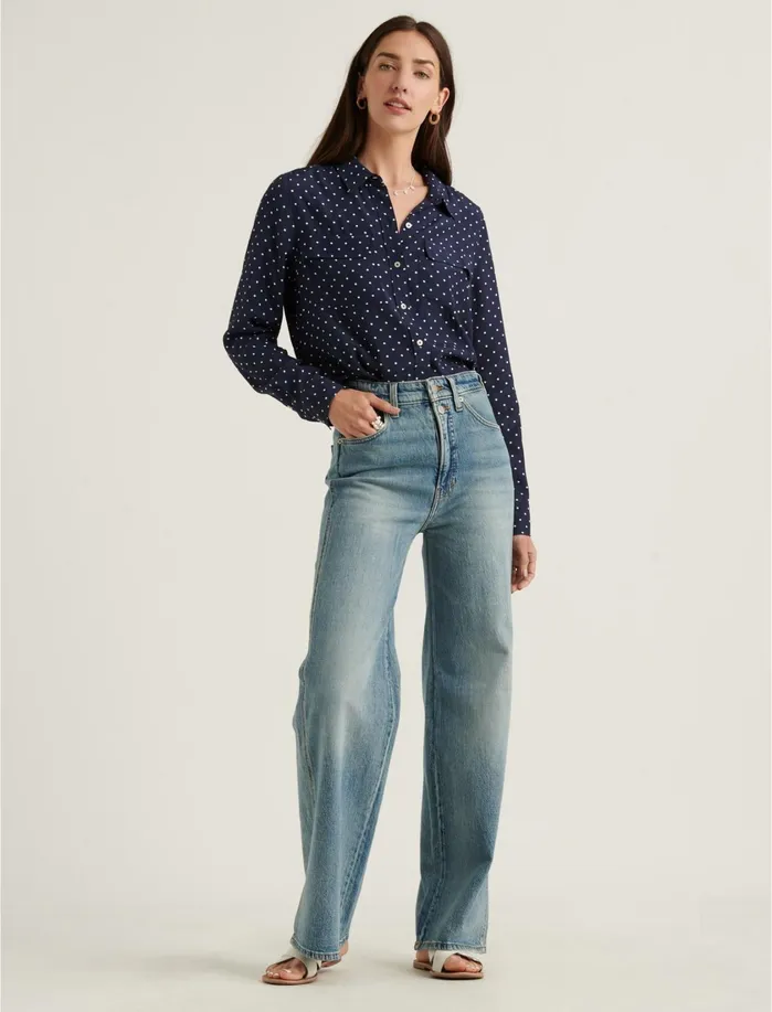 Blouses Women Lucky Brand Classic Utility Shirt Navy Multi