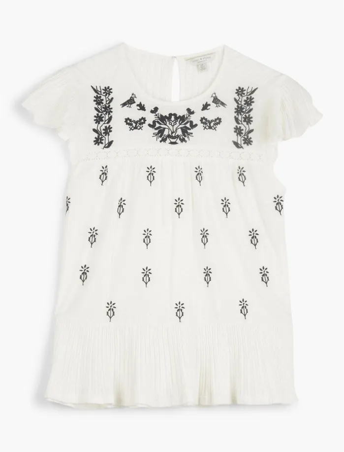 Blouses Women Lucky Brand Embroidered Ruffle Sleeve Top Marshmallow Multi