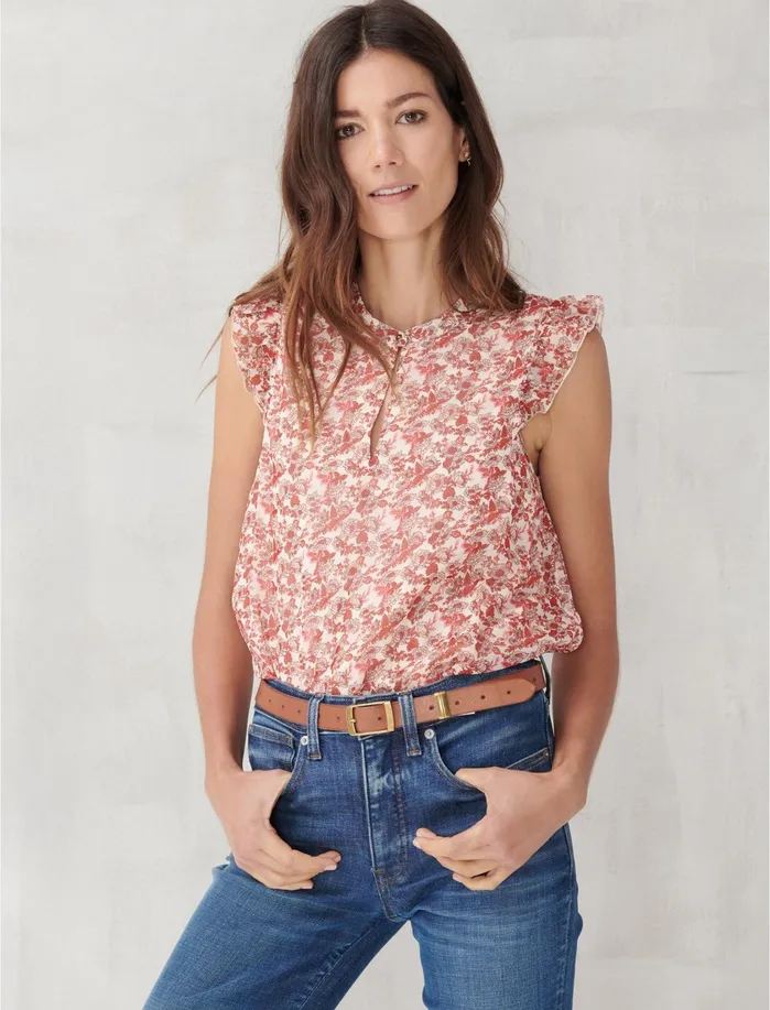 Blouses Women Lucky Brand FLORAL FLUTTER SLEEVE TOP Pink Multi
