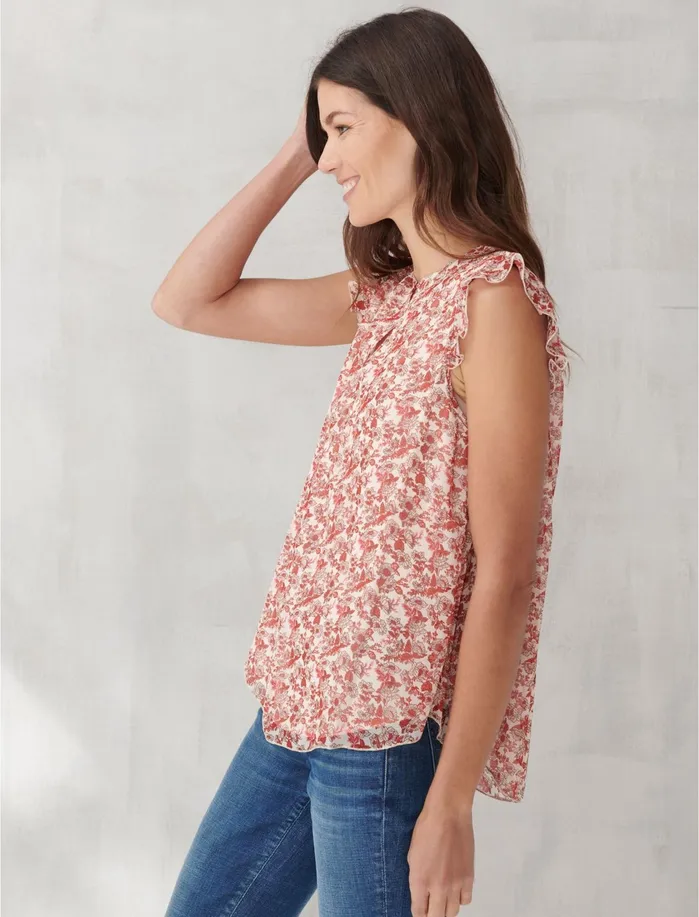 Blouses Women Lucky Brand FLORAL FLUTTER SLEEVE TOP Pink Multi