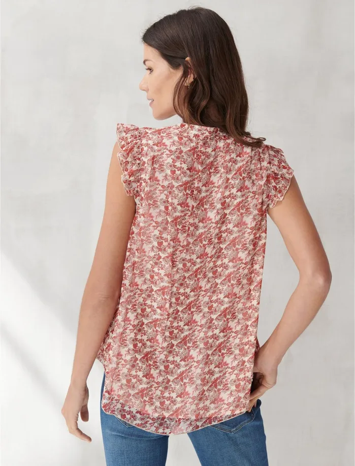 Blouses Women Lucky Brand FLORAL FLUTTER SLEEVE TOP Pink Multi