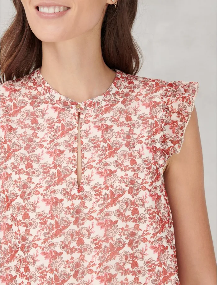 Blouses Women Lucky Brand FLORAL FLUTTER SLEEVE TOP Pink Multi