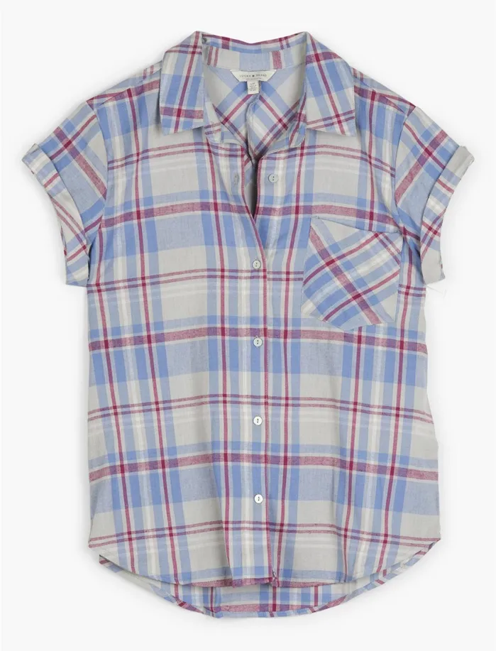 Blouses Women Lucky Brand Plaid Madeline Shirt Purple Multi