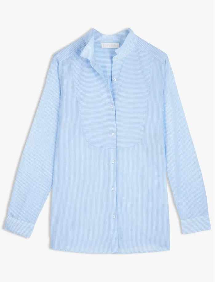 Blouses Women Lucky Brand Stripe Tuxedo Tunic Top Blue Multi