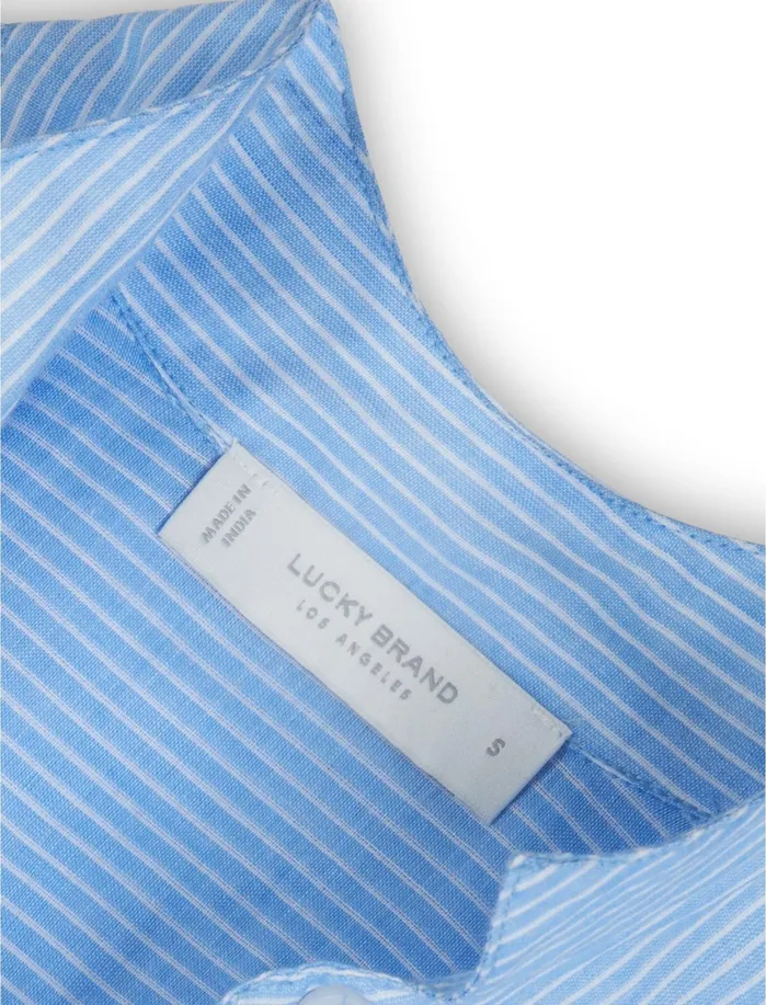 Blouses Women Lucky Brand Stripe Tuxedo Tunic Top Blue Multi