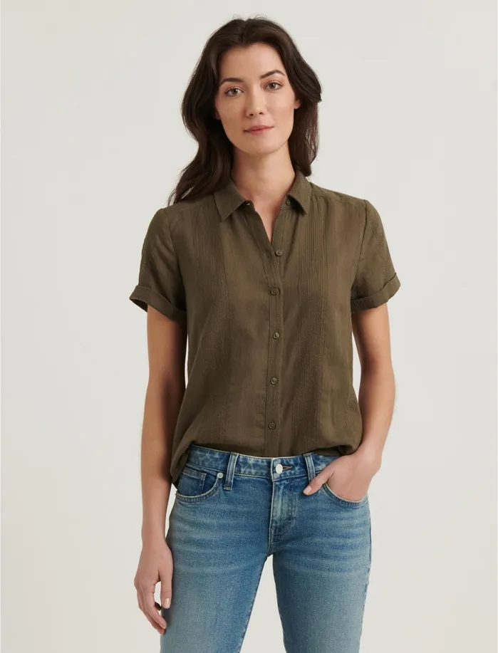 Blouses Women Lucky Brand Summer Shirt Olive Stripe