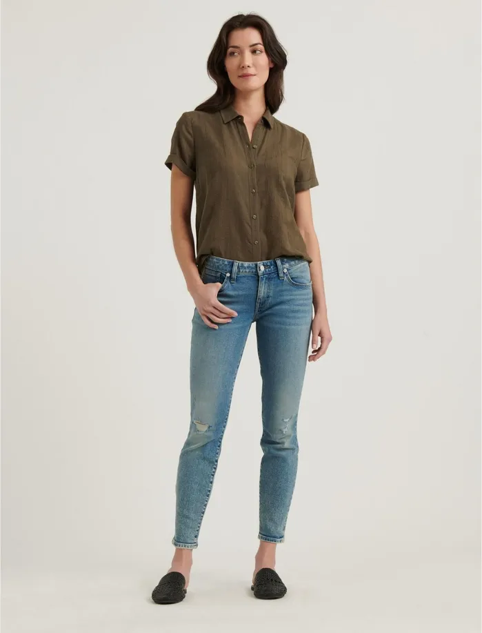 Blouses Women Lucky Brand Summer Shirt Olive Stripe