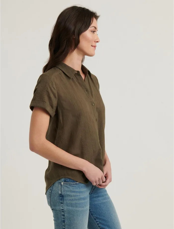 Blouses Women Lucky Brand Summer Shirt Olive Stripe