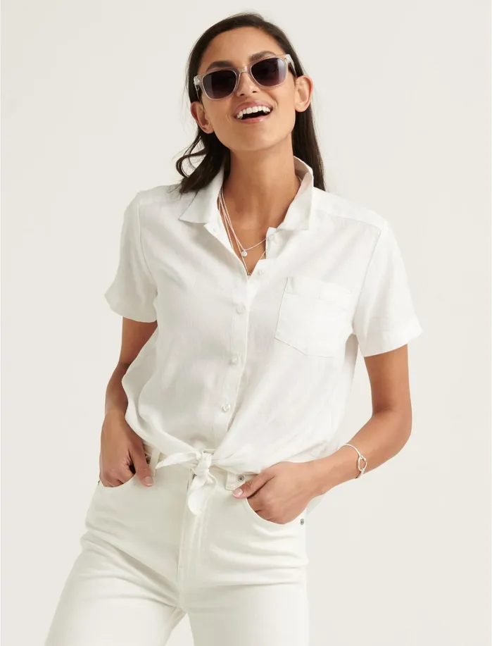 Blouses Women Lucky Brand Tie Front Short Sleeve Shirt Lucky White