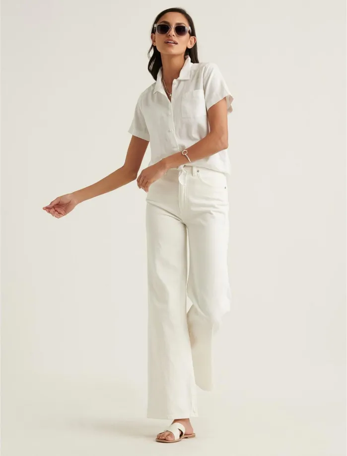 Blouses Women Lucky Brand Tie Front Short Sleeve Shirt Lucky White