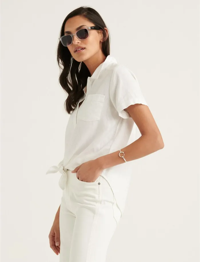Blouses Women Lucky Brand Tie Front Short Sleeve Shirt Lucky White
