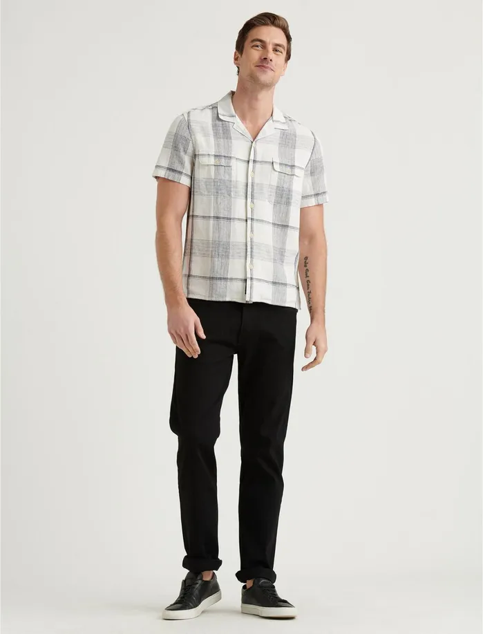 ButtonDowns Men Lucky Brand Auto Short Sleeve Shirt Blue Plaid