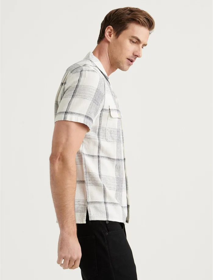 ButtonDowns Men Lucky Brand Auto Short Sleeve Shirt Blue Plaid