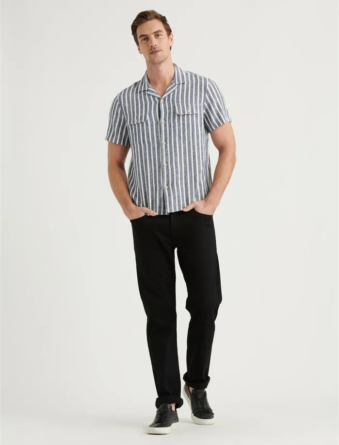 ButtonDowns Men Lucky Brand Auto Short Sleeve Shirt Blue Stripe