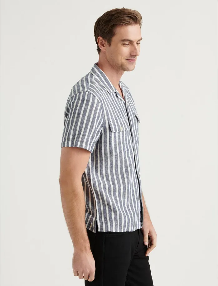 ButtonDowns Men Lucky Brand Auto Short Sleeve Shirt Blue Stripe