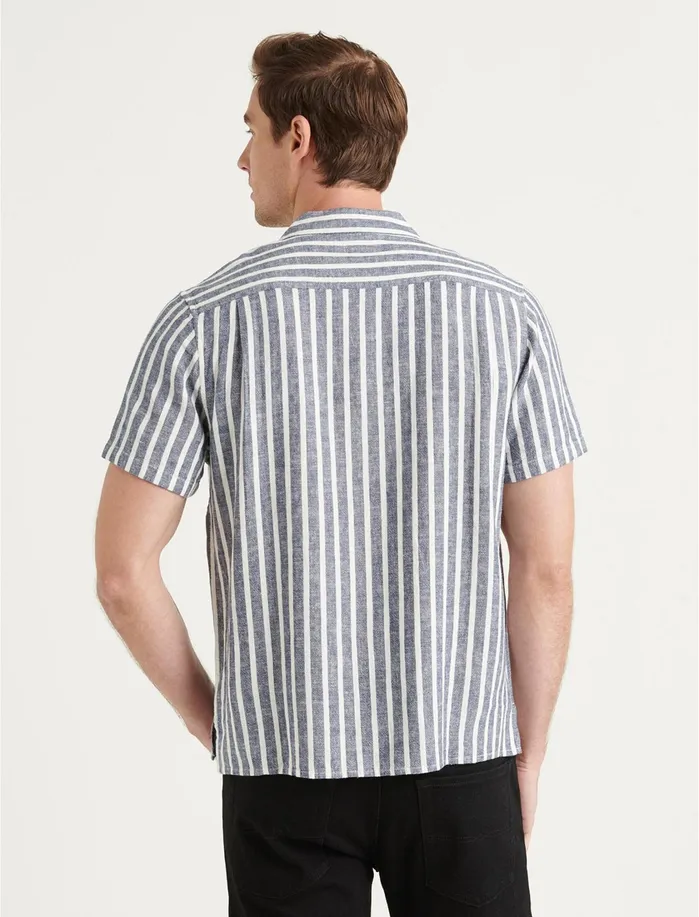 ButtonDowns Men Lucky Brand Auto Short Sleeve Shirt Blue Stripe