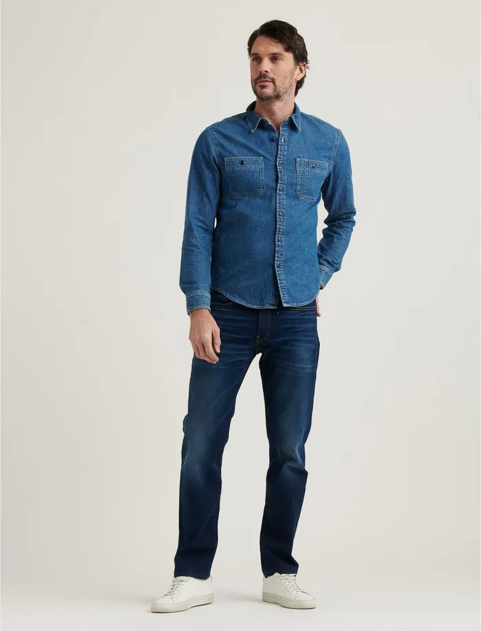 ButtonDowns Men Lucky Brand Double Pocket Work Shirt Work Blue