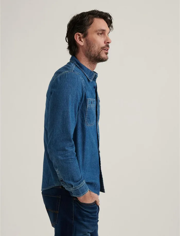 ButtonDowns Men Lucky Brand Double Pocket Work Shirt Work Blue