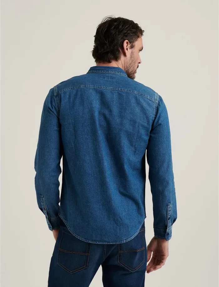 ButtonDowns Men Lucky Brand Double Pocket Work Shirt Work Blue