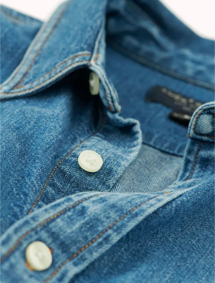 ButtonDowns Men Lucky Brand Double Pocket Work Shirt Work Blue