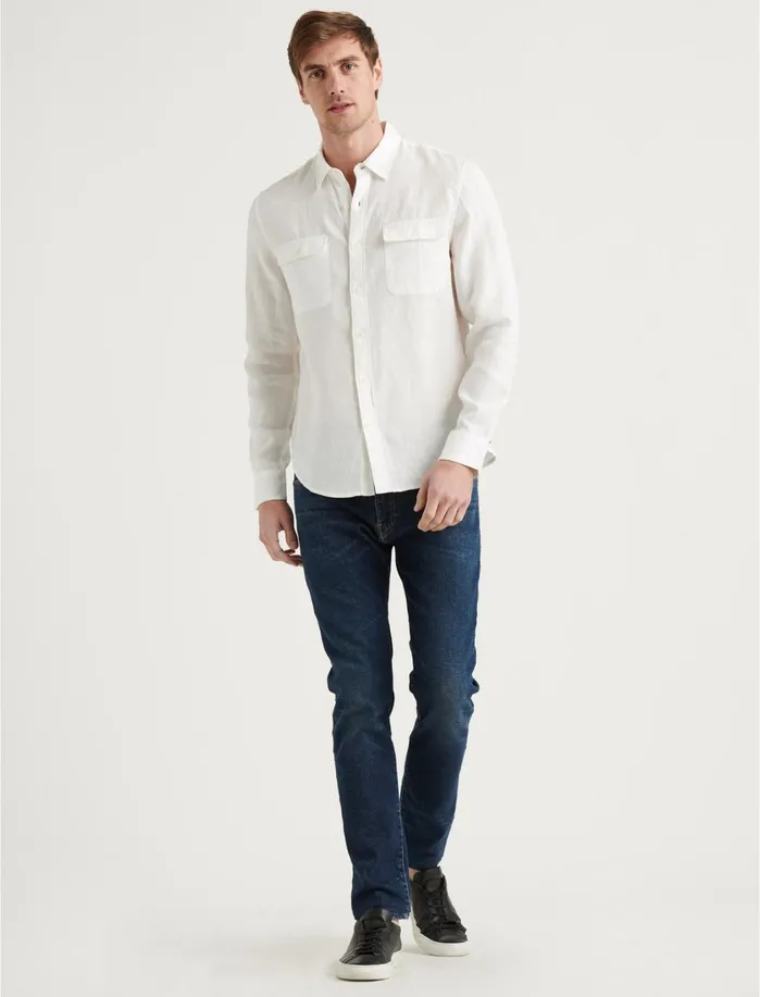 ButtonDowns Men Lucky Brand Linen Humboldt Workwear Shirt White