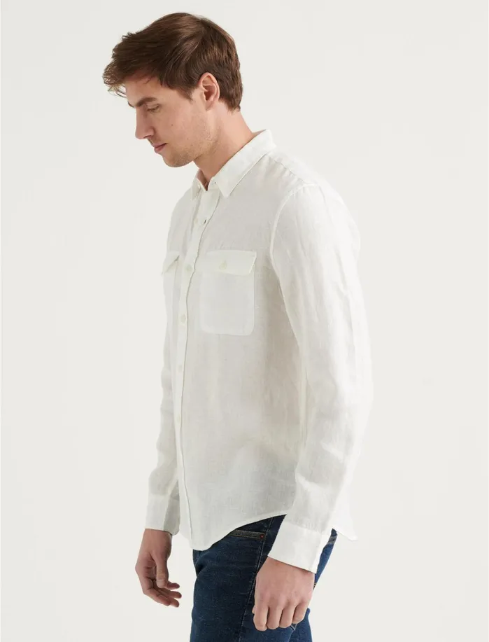 ButtonDowns Men Lucky Brand Linen Humboldt Workwear Shirt White