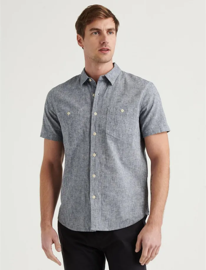 ButtonDowns Men Lucky Brand Linen Short Sleeve Jaybird Shirt Chambray