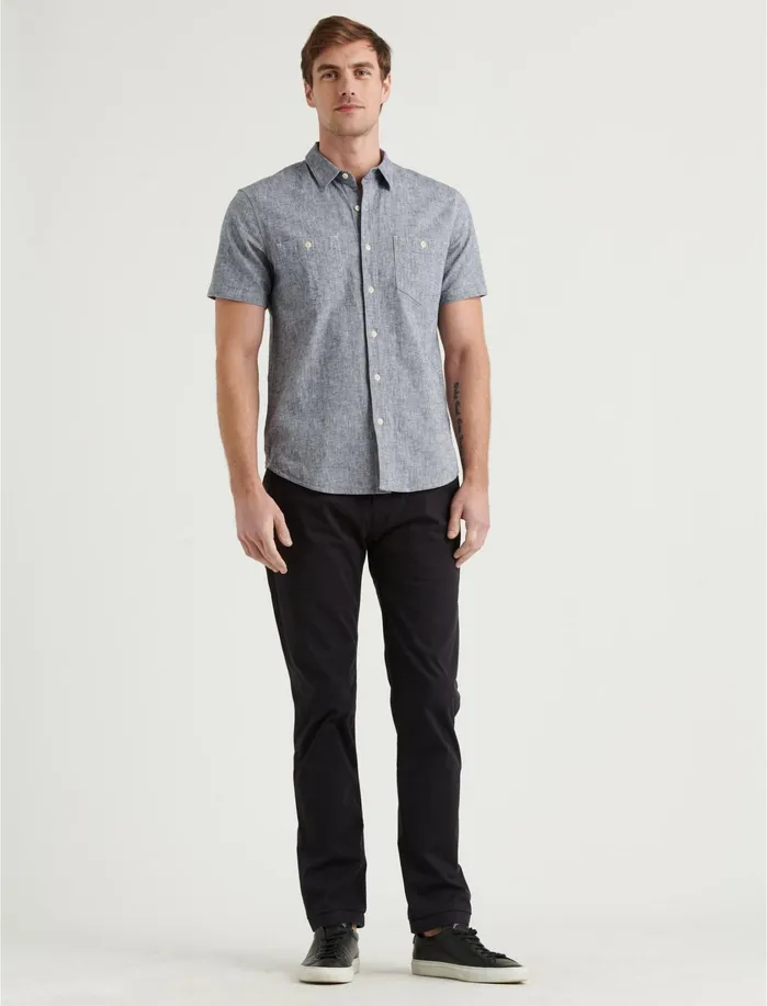 ButtonDowns Men Lucky Brand Linen Short Sleeve Jaybird Shirt Chambray