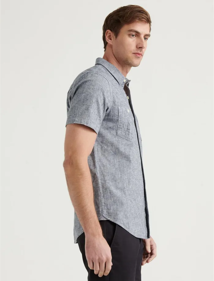 ButtonDowns Men Lucky Brand Linen Short Sleeve Jaybird Shirt Chambray