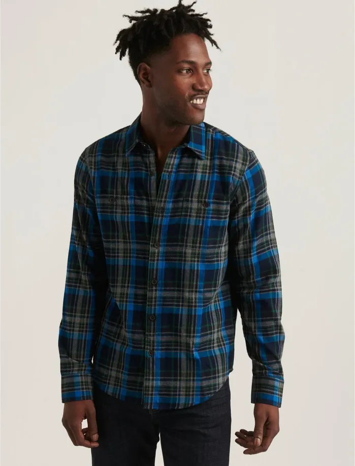 ButtonDowns Men Lucky Brand Mason Workwear Long Sleeve Shirt Blue Plaid
