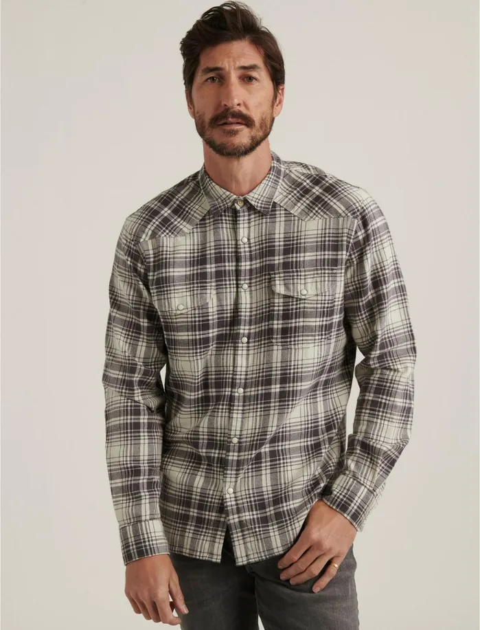 ButtonDowns Men Lucky Brand Santa Fe Western Shirt Grey Plaid