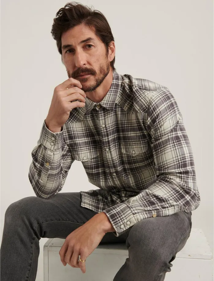 ButtonDowns Men Lucky Brand Santa Fe Western Shirt Grey Plaid