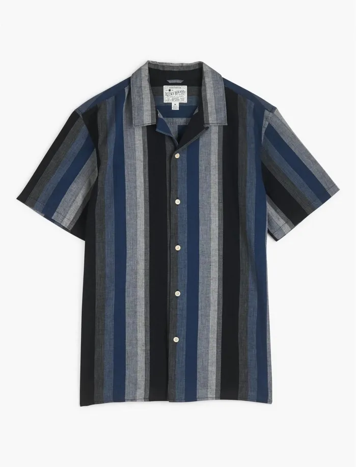 ButtonDowns Men Lucky Brand Short Sleeve Club Collar Blue Stripe
