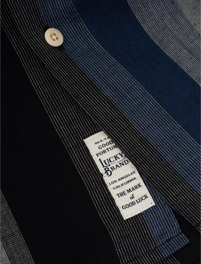 ButtonDowns Men Lucky Brand Short Sleeve Club Collar Blue Stripe