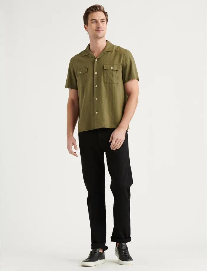 ButtonDowns Men Lucky Brand Solid Auto Short Sleeve Shirt Burnt Olive