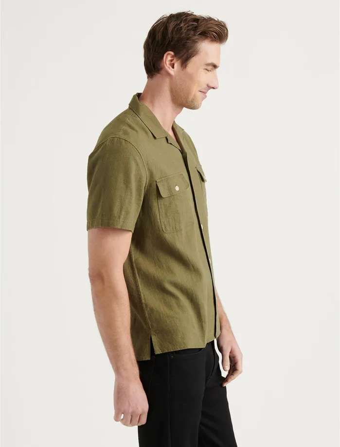 ButtonDowns Men Lucky Brand Solid Auto Short Sleeve Shirt Burnt Olive