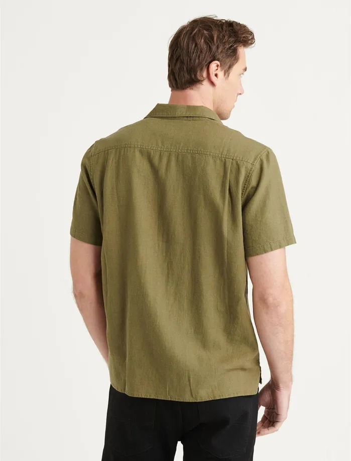 ButtonDowns Men Lucky Brand Solid Auto Short Sleeve Shirt Burnt Olive