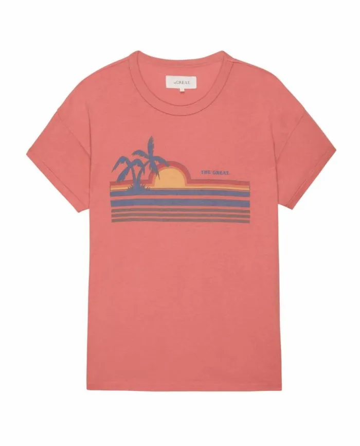CollectionTees and Sweats The Great The Boxy Crew Coral With Sunset Graphic