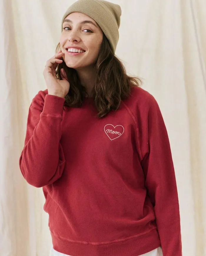 CollectionTees and Sweats The Great The Mom Embroidered College Sweatshirt Strawberry Tart With Cream