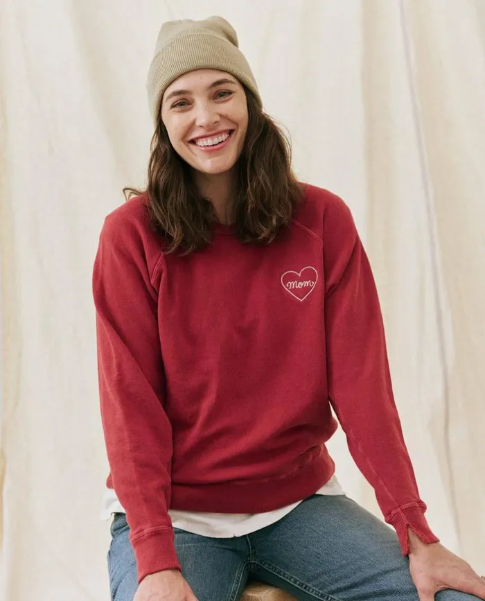CollectionTees and Sweats The Great The Mom Embroidered College Sweatshirt Strawberry Tart With Cream
