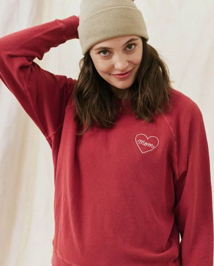 CollectionTees and Sweats The Great The Mom Embroidered College Sweatshirt Strawberry Tart With Cream