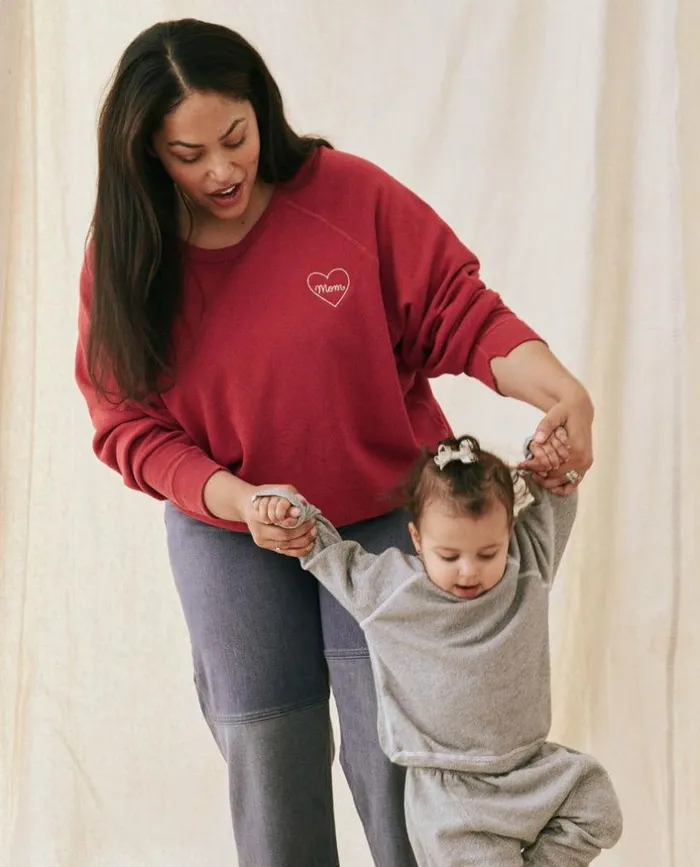 CollectionTees and Sweats The Great The Mom Embroidered College Sweatshirt Strawberry Tart With Cream