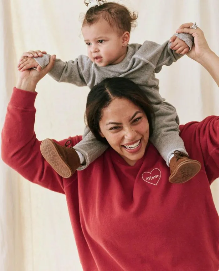 CollectionTees and Sweats The Great The Mom Embroidered College Sweatshirt Strawberry Tart With Cream
