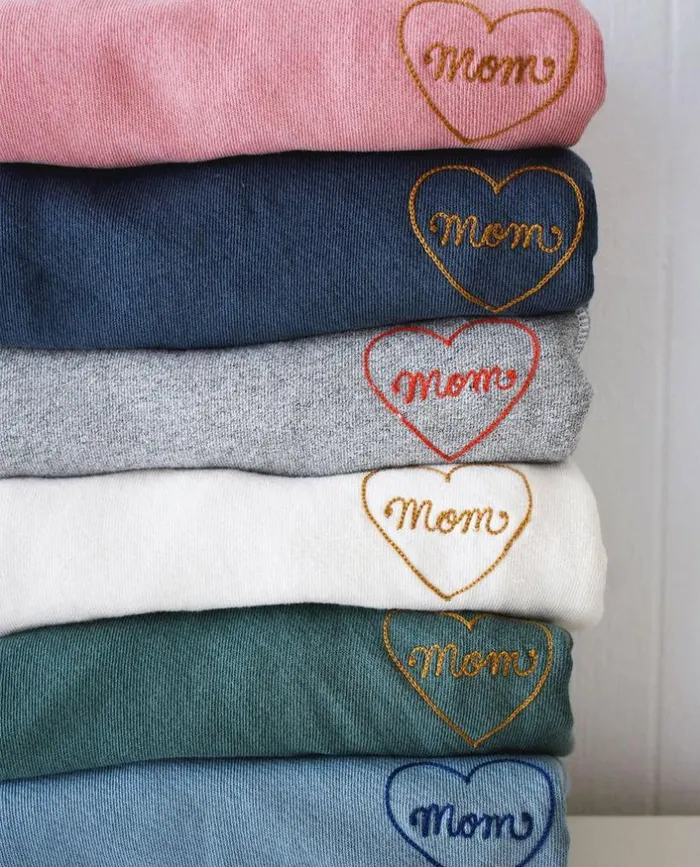 CollectionTees and Sweats The Great The Mom Embroidered College Sweatshirt Strawberry Tart With Cream
